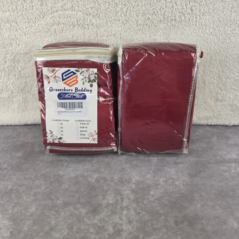 Greensboro Bedding 400 TC 100% Cotton Full-XL Fitted Sheet Burgundy 2 Pack
